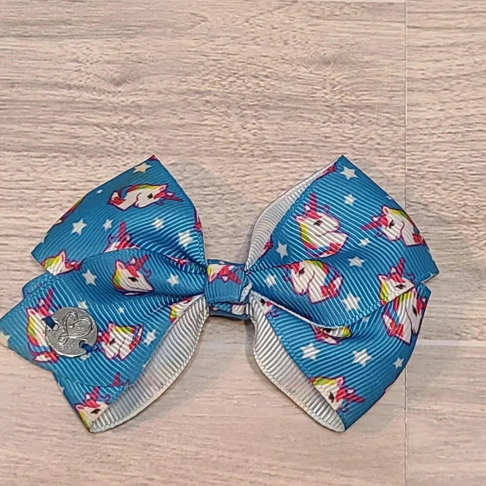 5 Girls Unicorn Ribbon Hair Bows Clips Set Rainbow Pattern Boutique Accessories